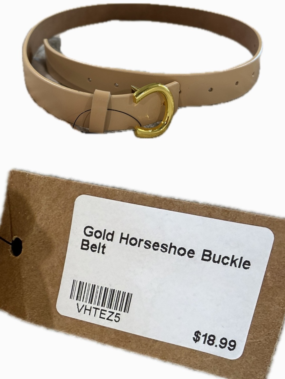 Gold Horseshoe Buckle Nude Women’s World Belt 100% genuine leather